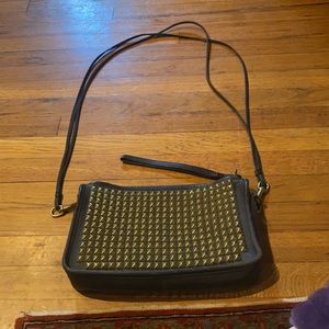 COACH studded vintage black leather shoulder bag